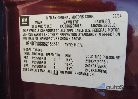 2005 Chevrolet Trailblazer Ls z USA, uszkodzony, nr VIN 1GNDT13S852158648